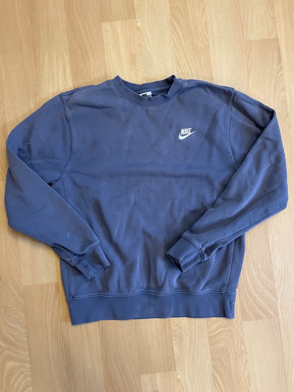 Nike Men's Blue Crewneck Sweatshirt with White Logo Size S